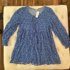 PAC Sun Sundress Blue with flowers  and keyhole at chest tie